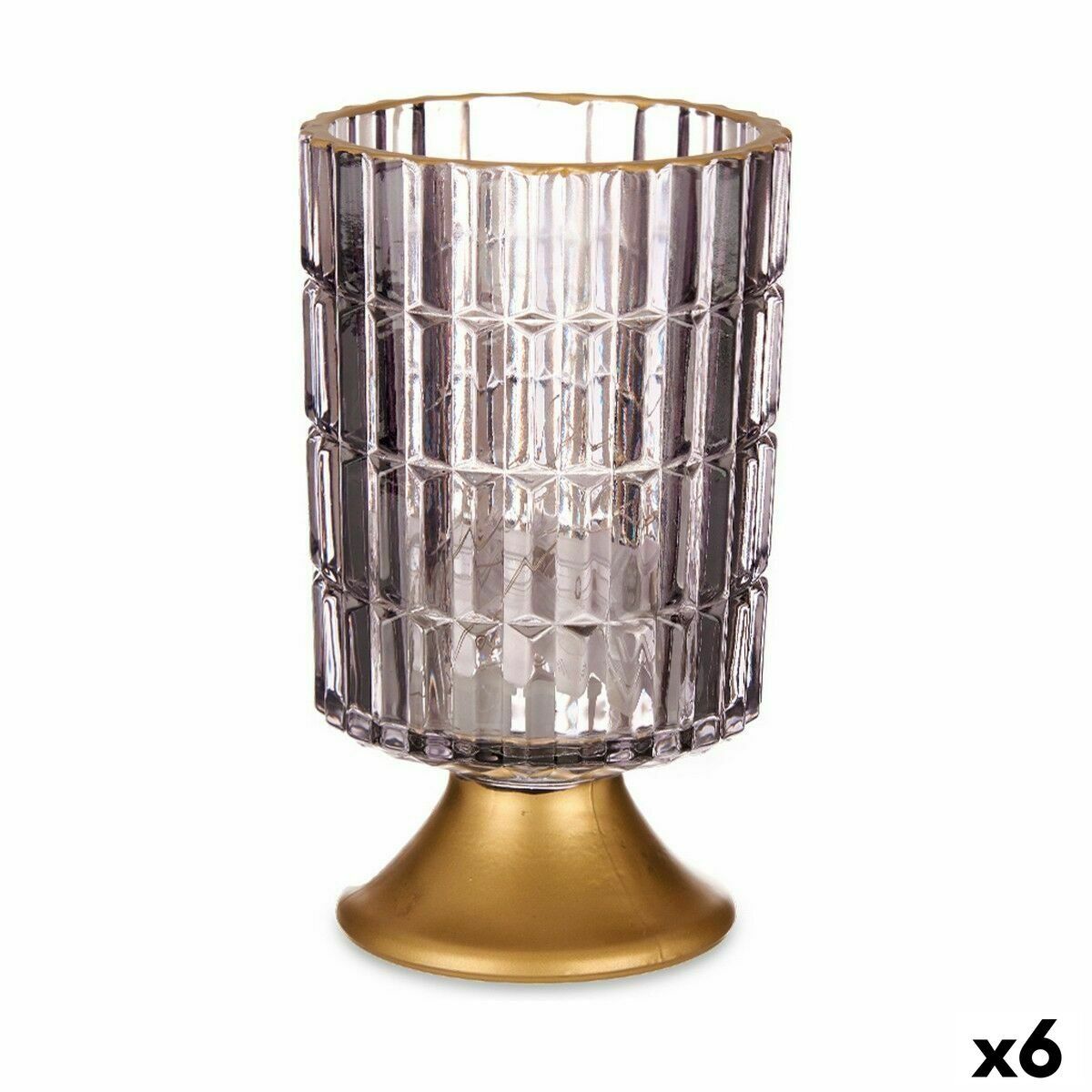 Farol LED Gift Decor Gris Dorado Vidrio 10,7 x 18 x 10,7 cm (6 Unidades)