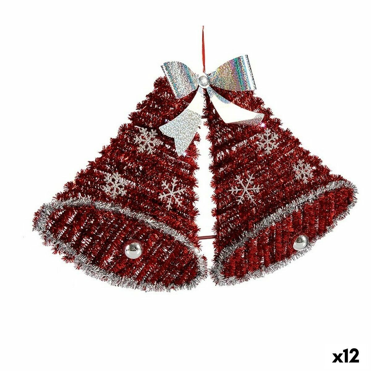 Adorno Navideño Krist+ Blanco Rojo Polipropileno PET Campanas 52 x 31,5 x 7,5 cm Colgante Espumillón Luz LED (12 Unidades)