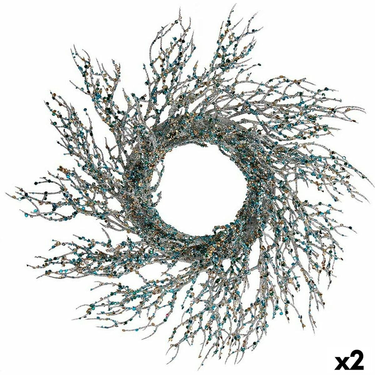 Corona de Navidad Krist+ Azul Dorado Plástico Rama 50 x 10 x 50 cm (2 Unidades)