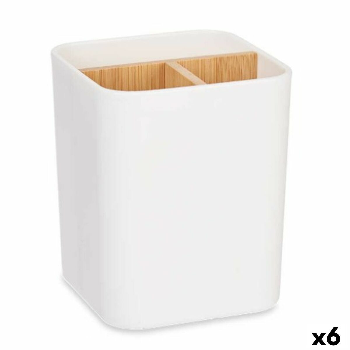 Portacepillos de Dientes Berilo Blanco Bambú Polipropileno 9 x 11 x 9 cm (6 Unidades)