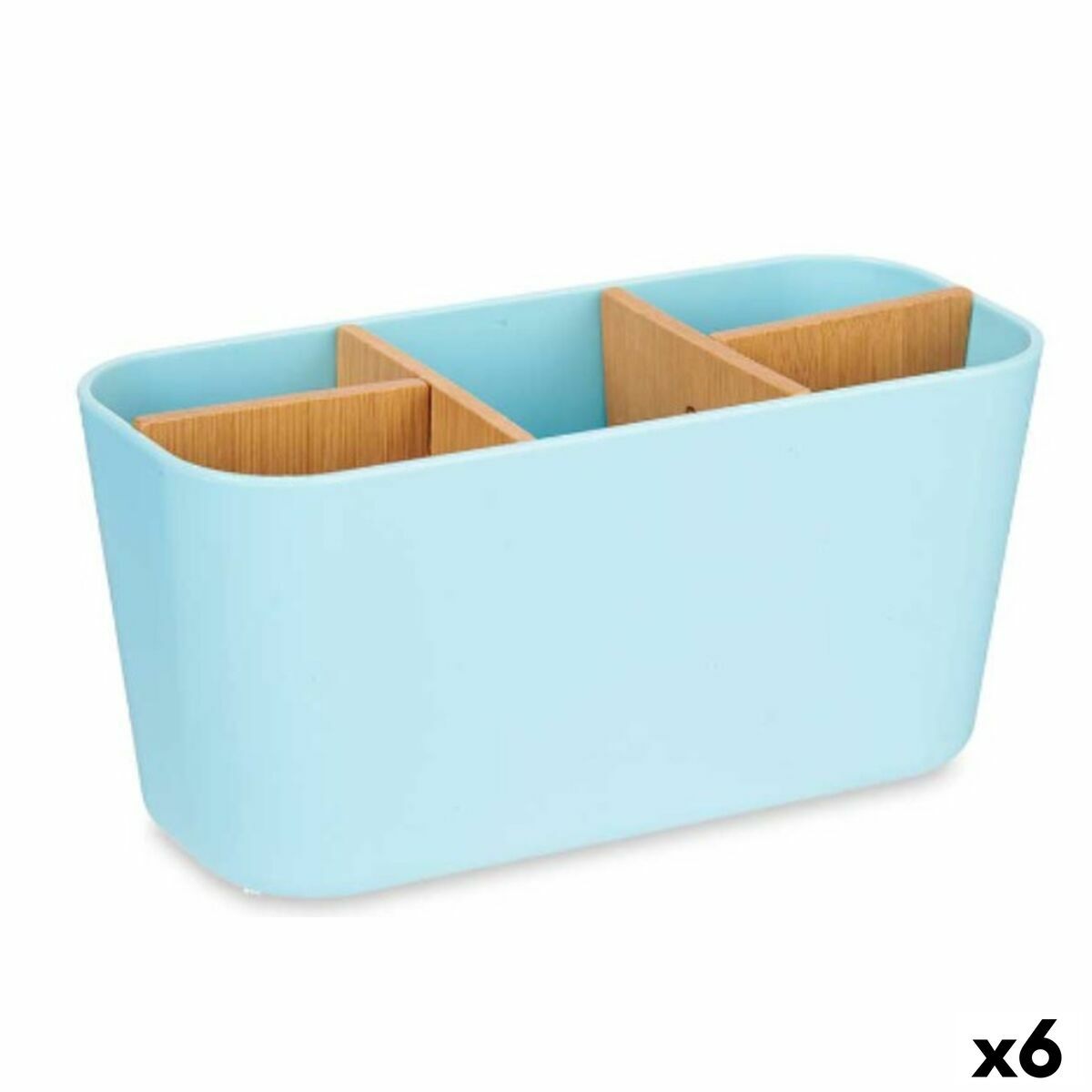 Portacepillos de Dientes Berilo Azul Bambú Polipropileno 21 x 10 x 9 cm (6 Unidades)