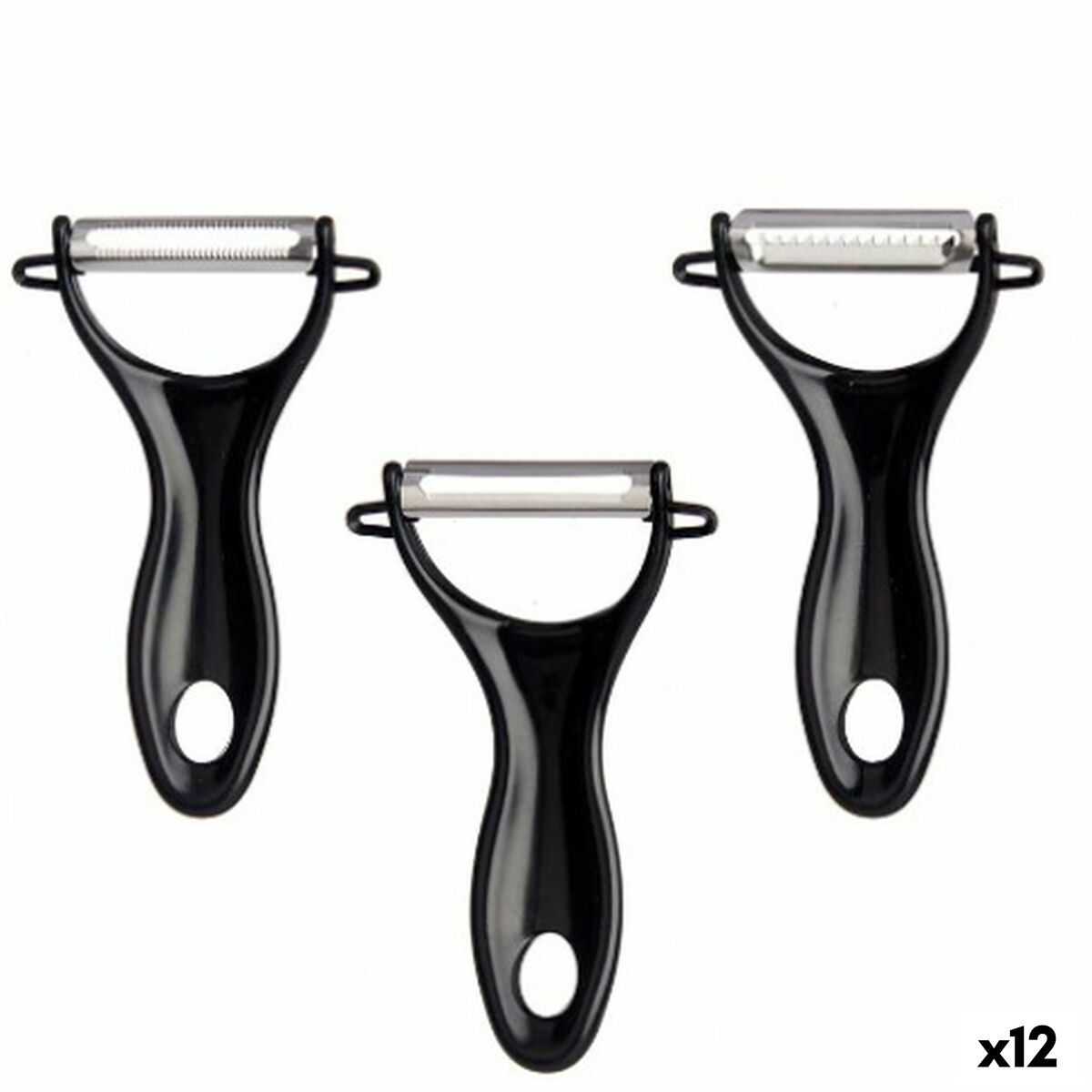 Pelador de Fruta y Verdura Kinvara Negro Acero Inoxidable Polipropileno 9 x 20 x 3,5 cm 10,2 x 20 x 3,5 cm Set (12 Unidades)