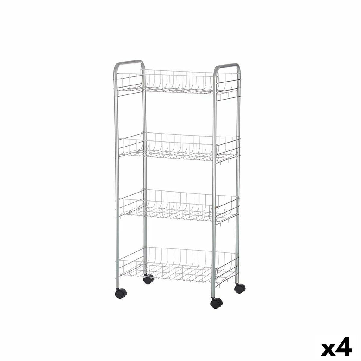 Carrito Verdulero Kinvara Plateado Plata Metal Polipropileno Plástico 37 x 27 x 82,5 cm 26,5 x 82 x 8,5 cm (4 Unidades)