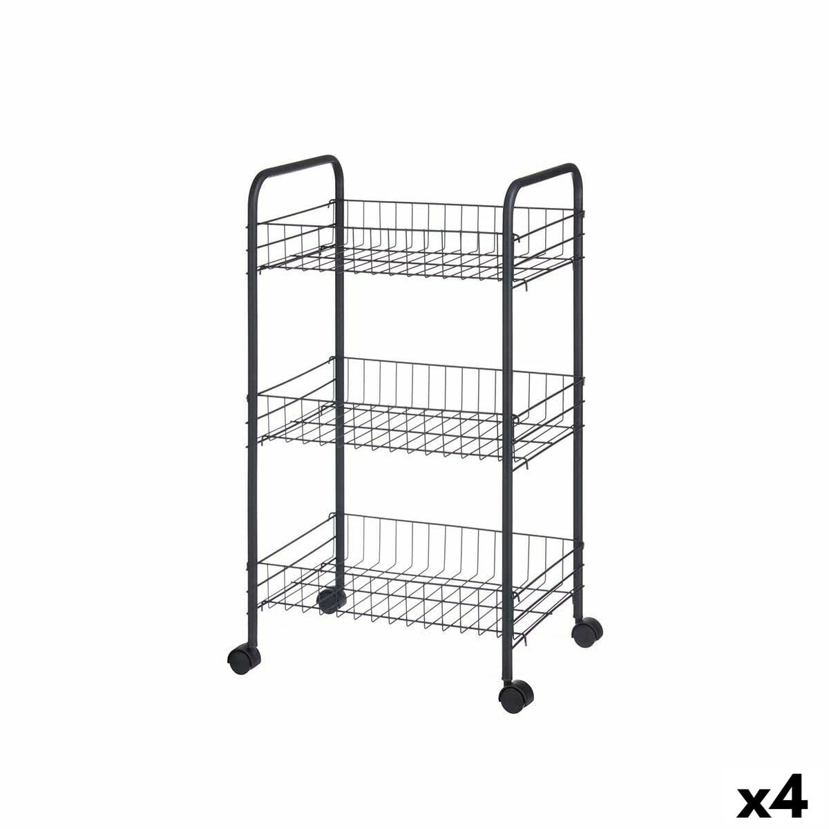 Carrito Verdulero Kinvara Negro Metal Polipropileno Plástico 37 x 27 x 63 cm 26,5 x 56 x 8,5 cm (4 Unidades)