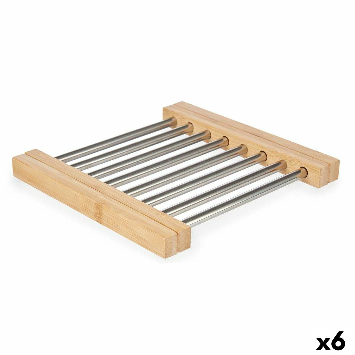 Salvamantel Kinvara Marrón Plateado Plata Metal Bambú 36,4 x 2,2 x 21,3 cm 22 x 2,2 x 21,3 cm (6 Unidades)