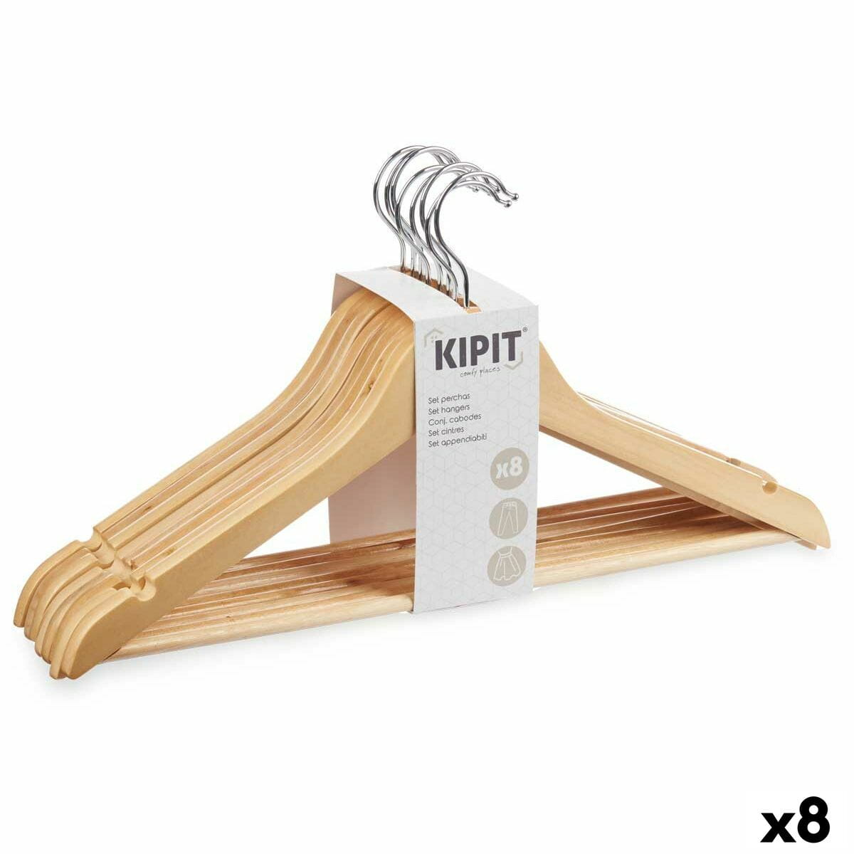 Juego de Perchas Kipit Marrón Madera Metal 44,5 x 1,2 x 23 cm 43,5 x 23 x 10 cm 44,5 x 23 x 10 cm (8 Unidades)