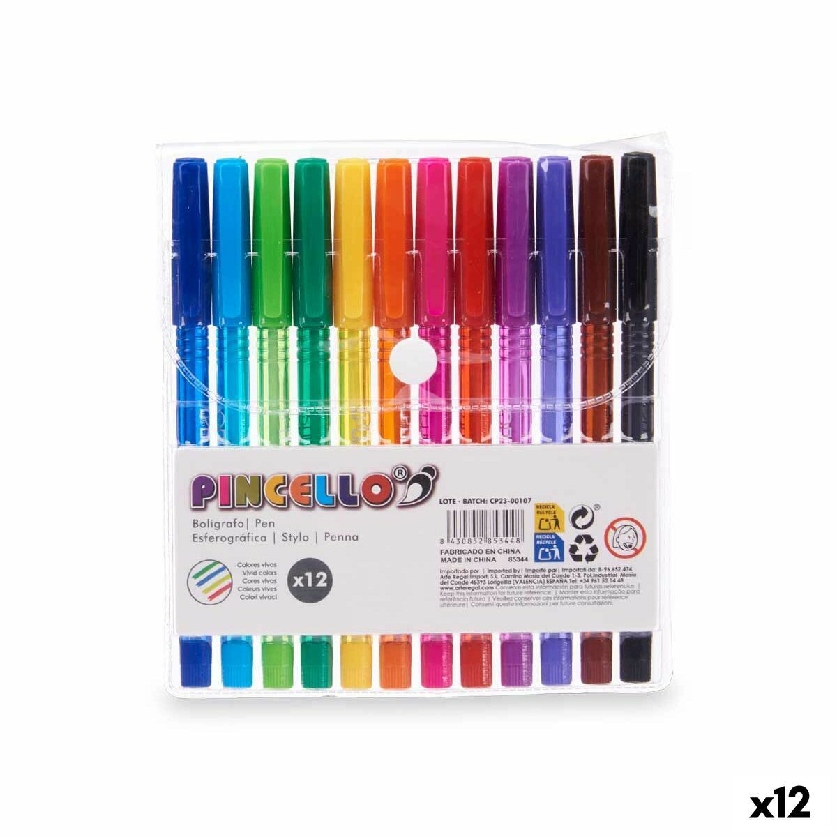Set de Bolígrafos Pincello Amarillo Azul Marrón Negro Rojo Verde Morado Multicolor Naranja Rosa Violeta Verde oscuro Celeste (12