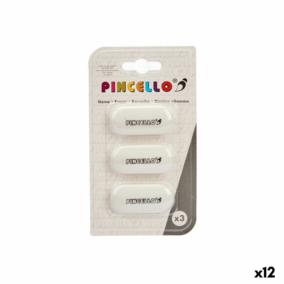 Set de Gomas de Borrar Pincello Blanco 9 x 16 x 1 cm (12 Unidades)