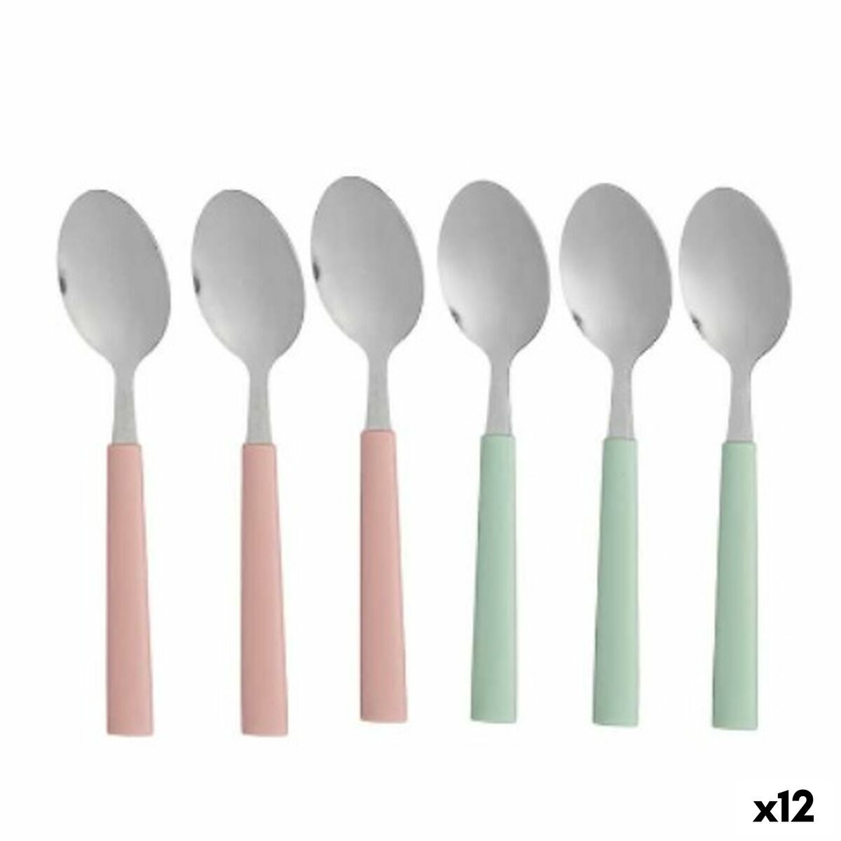 Set de cucharas de postre Kinvara Verde Rosa Plateado Acero Inoxidable Plástico 15,7 cm 9 x 24 x 3 cm Postre (12 Unidades)