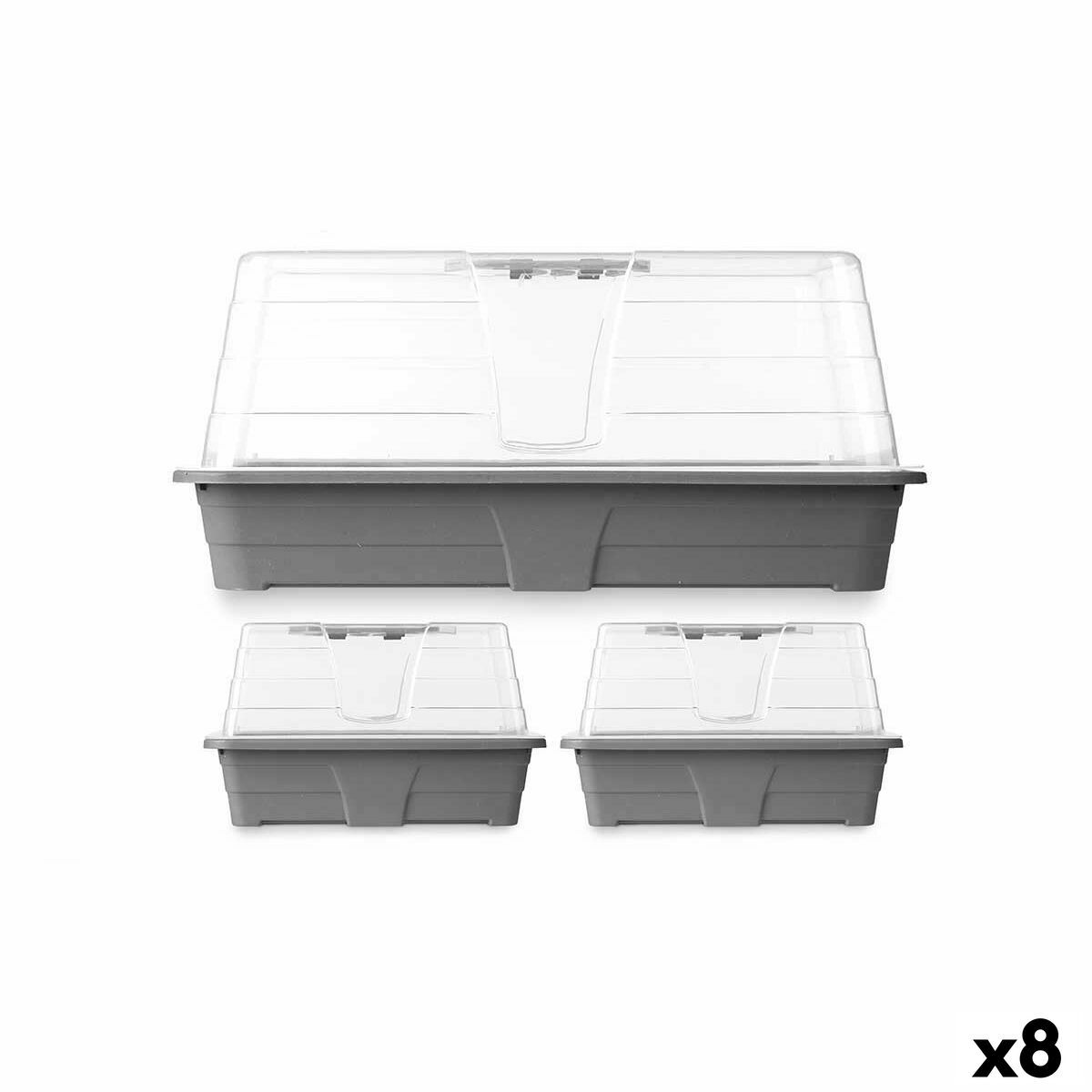 Set de Invernaderos Ibergarden Gris Transparente Plástico 38,4 x 17 x 24 cm 38,4 x 18 x 24 cm 38,4 x 24,7 x 20 cm (8 Unidades)