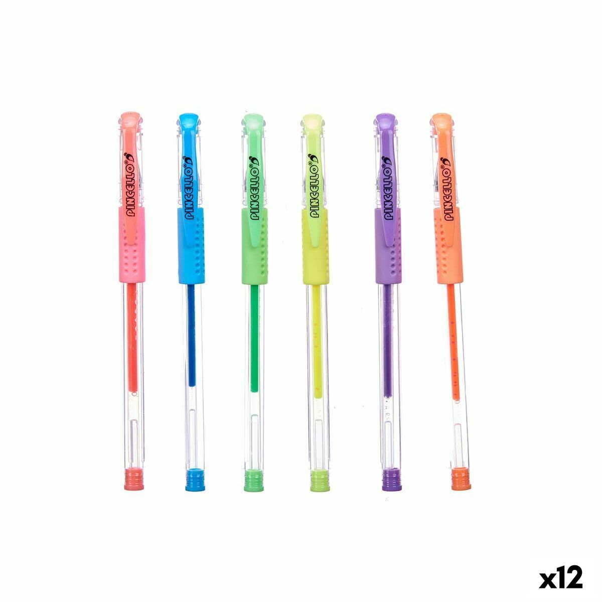 Set de Bolígrafos Pincello Amarillo Azul Verde Multicolor Naranja Rosa Violeta (12 Unidades)
