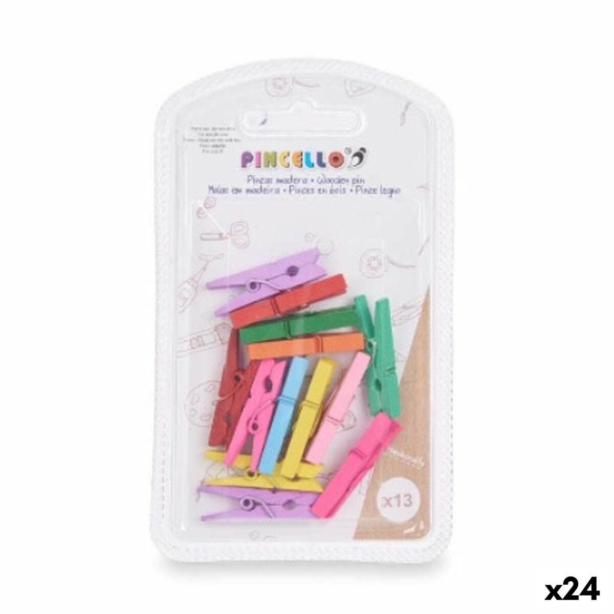 Pinzas Pincello Multicolor Madera Pequeño (24 Unidades)