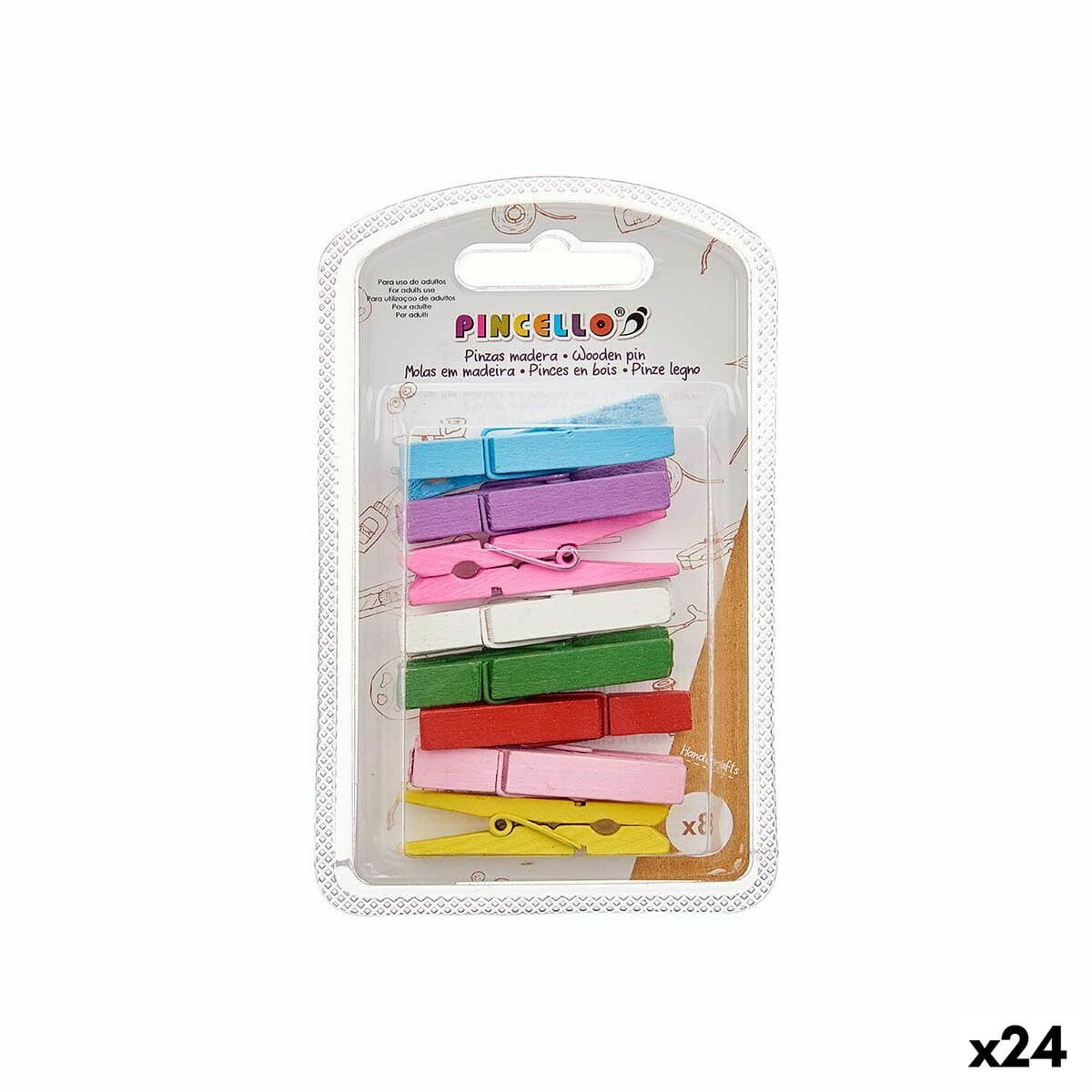 Pinzas Pincello Multicolor Madera Grande (24 Unidades)