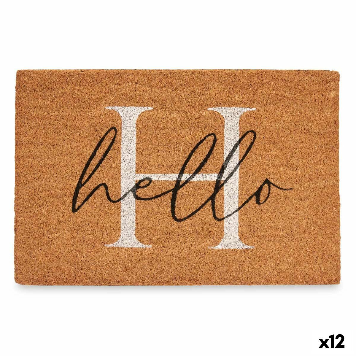 Felpudo Gift Decor Hello Blanco Negro Natural PVC 100 % PVC Fibra de coco 60 x 1 x 40 cm (10 Unidades) (12 Unidades)