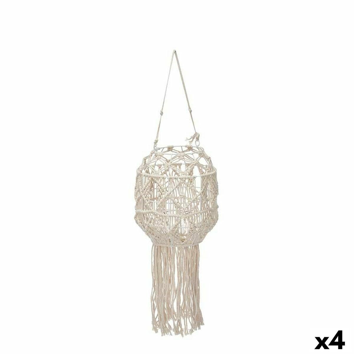 Farol Gift Decor Blanco Algodón Cristal Macramé 24 x 90 x 24 cm (4 Unidades)