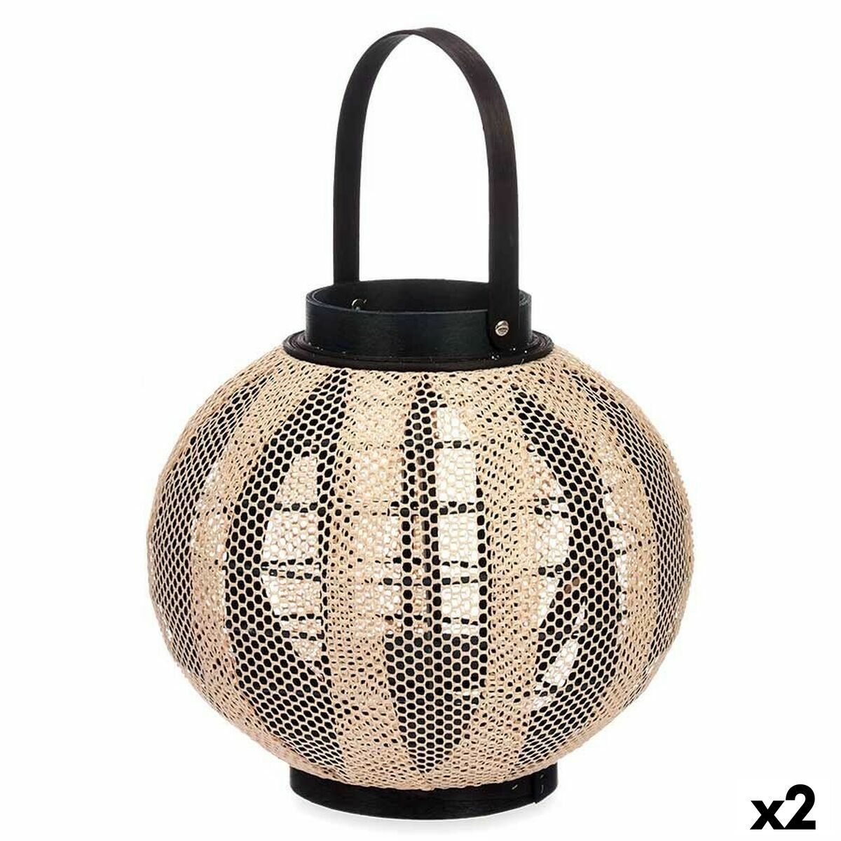 Farol Gift Decor Negro Beige Madera Tela Vidrio Farol 30 x 30 x 30 cm Con asa (2 Unidades)