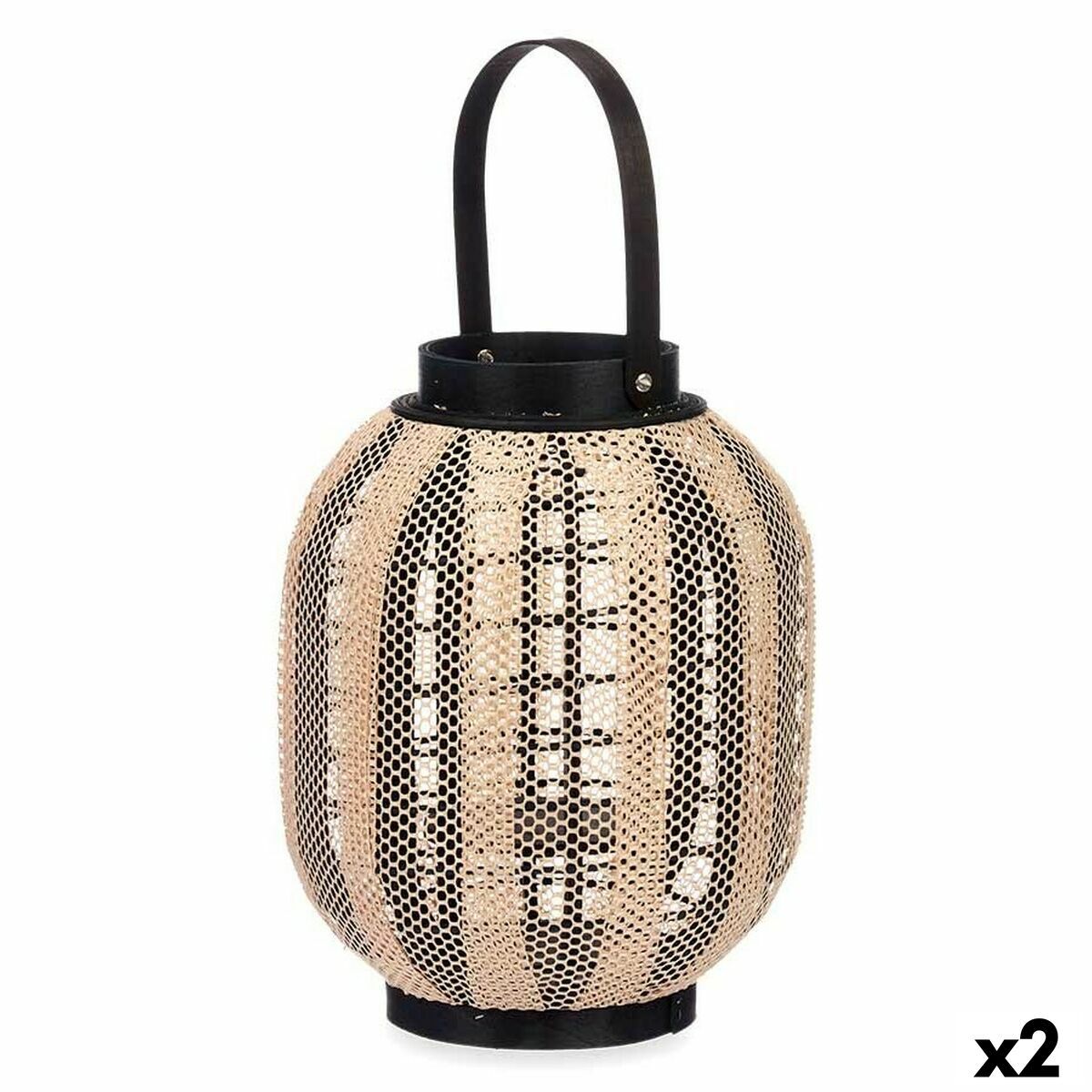 Farol Gift Decor Negro Beige Madera Tela Vidrio Farol 27 x 32 x 27 cm Con asa (2 Unidades)