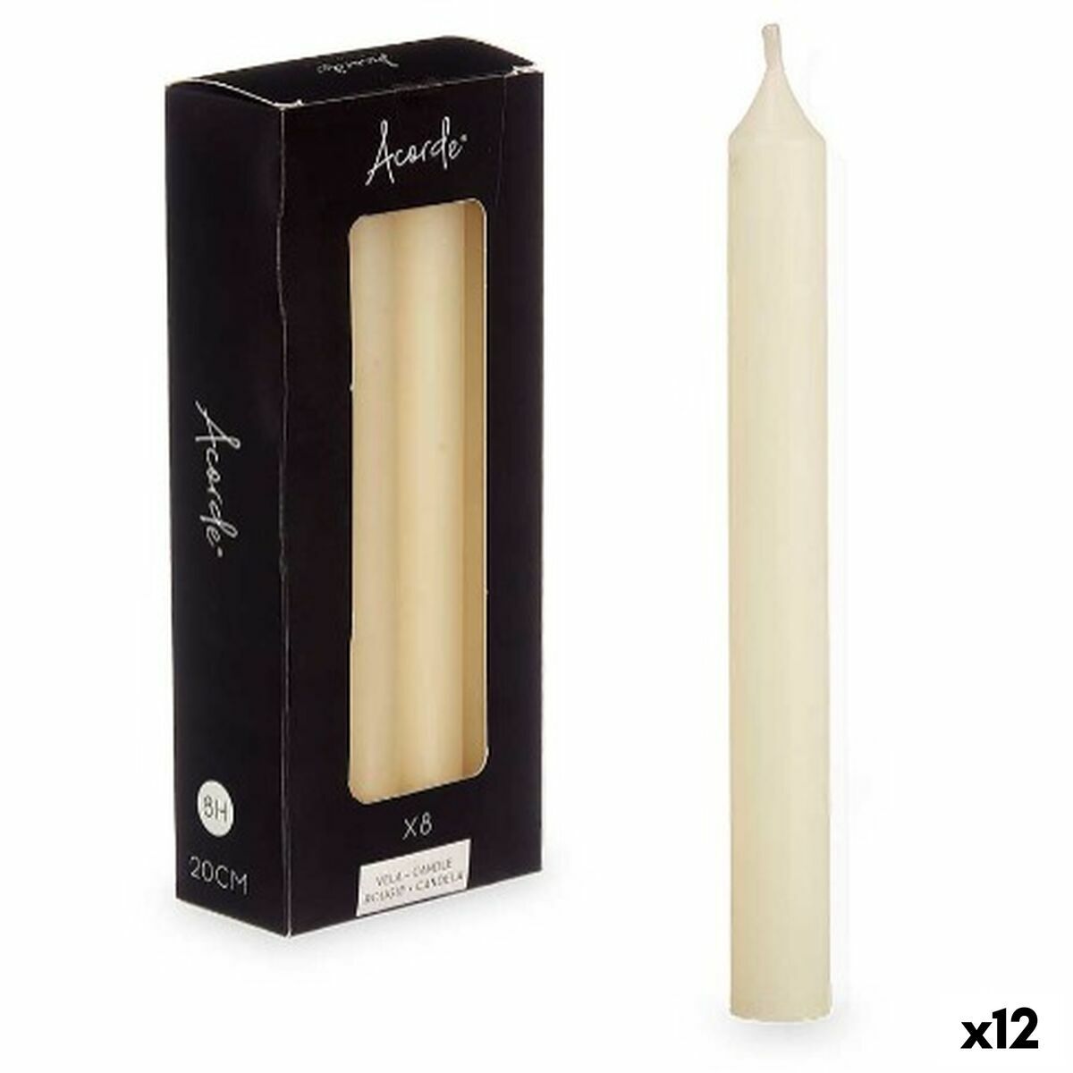 Set de Velas Acorde Crema 2 x 2 x 20 cm 8,5 x 21 x 4,5 cm (12 Unidades)