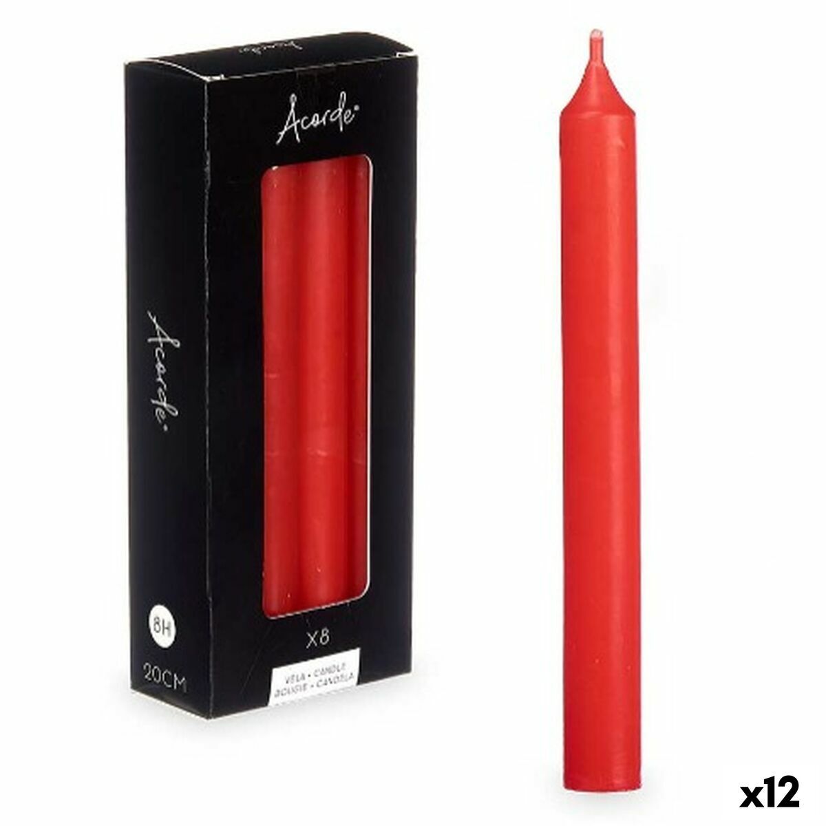 Set de Velas Acorde Rojo 2 x 2 x 20 cm 8,5 x 21 x 4,5 cm (12 Unidades)