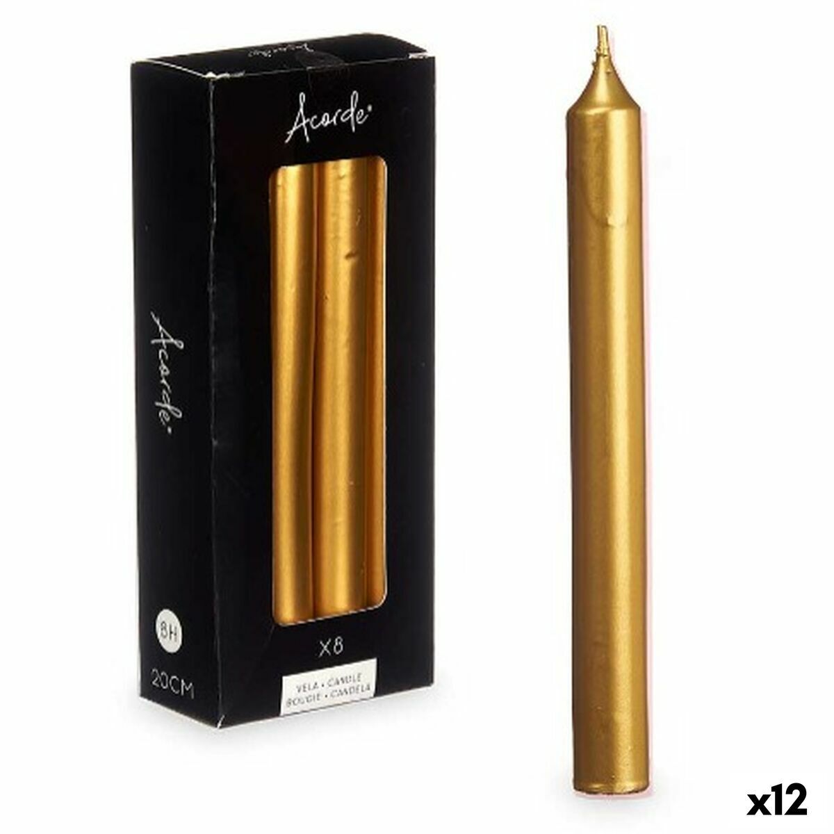 Set de Velas Acorde Dorado 2 x 2 x 20 cm 8,5 x 21 x 4,5 cm (12 Unidades)