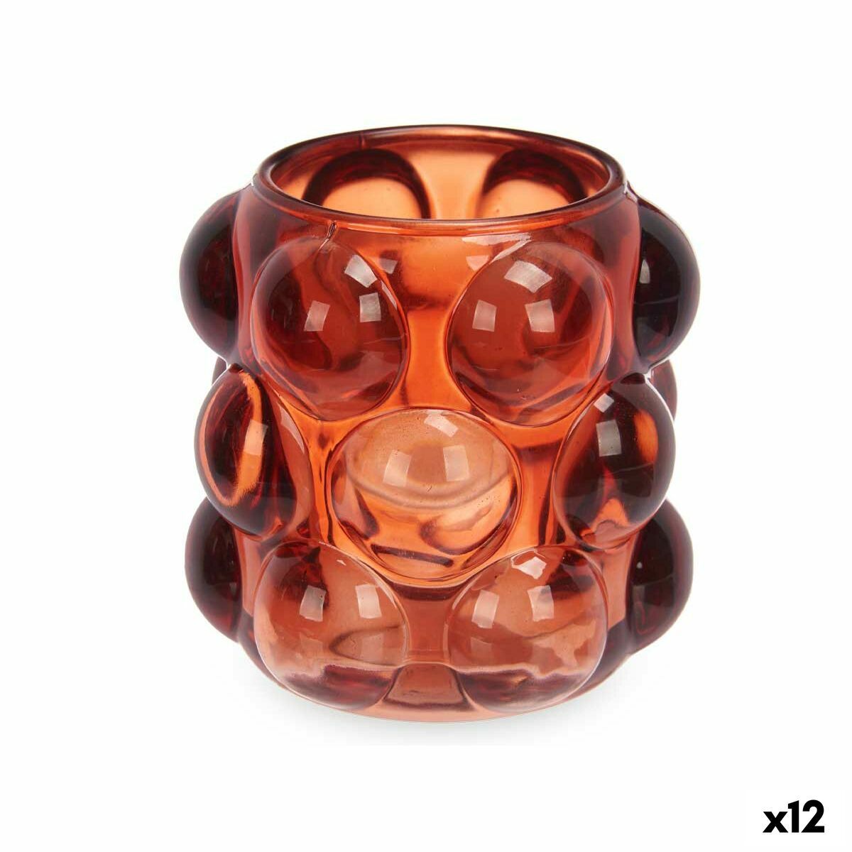 Portavelas Gift Decor Naranja Teja Cristal 8,4 x 9 x 8,4 cm Microesferas (12 Unidades)