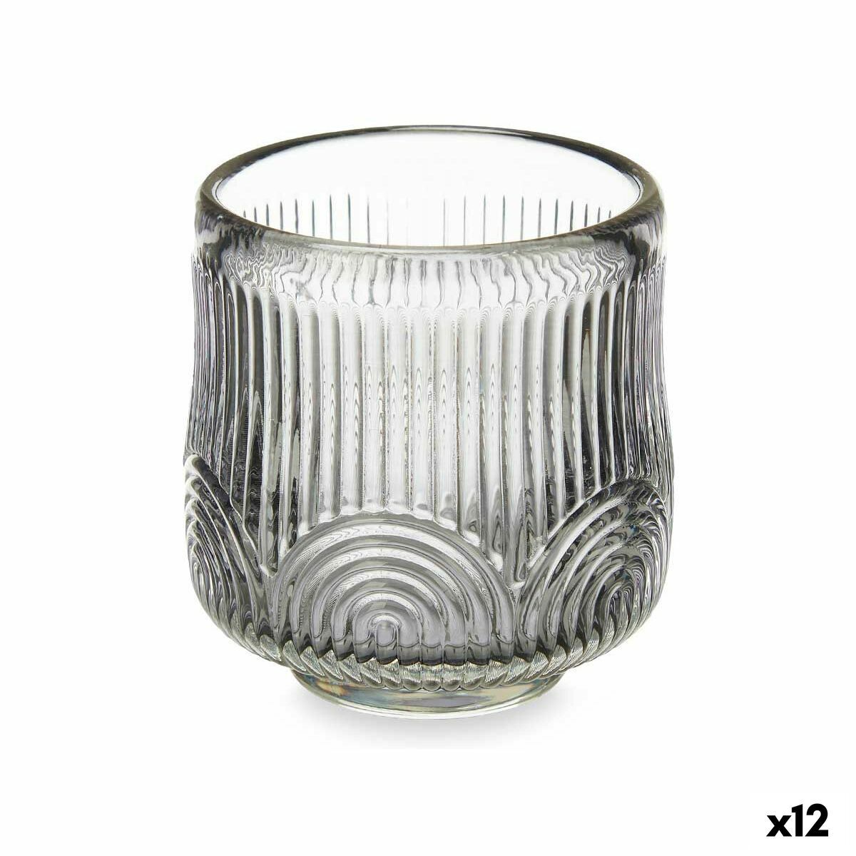 Portavelas Gift Decor Gris Cristal 7,5 x 7,8 x 7,5 cm Rayas (12 Unidades)
