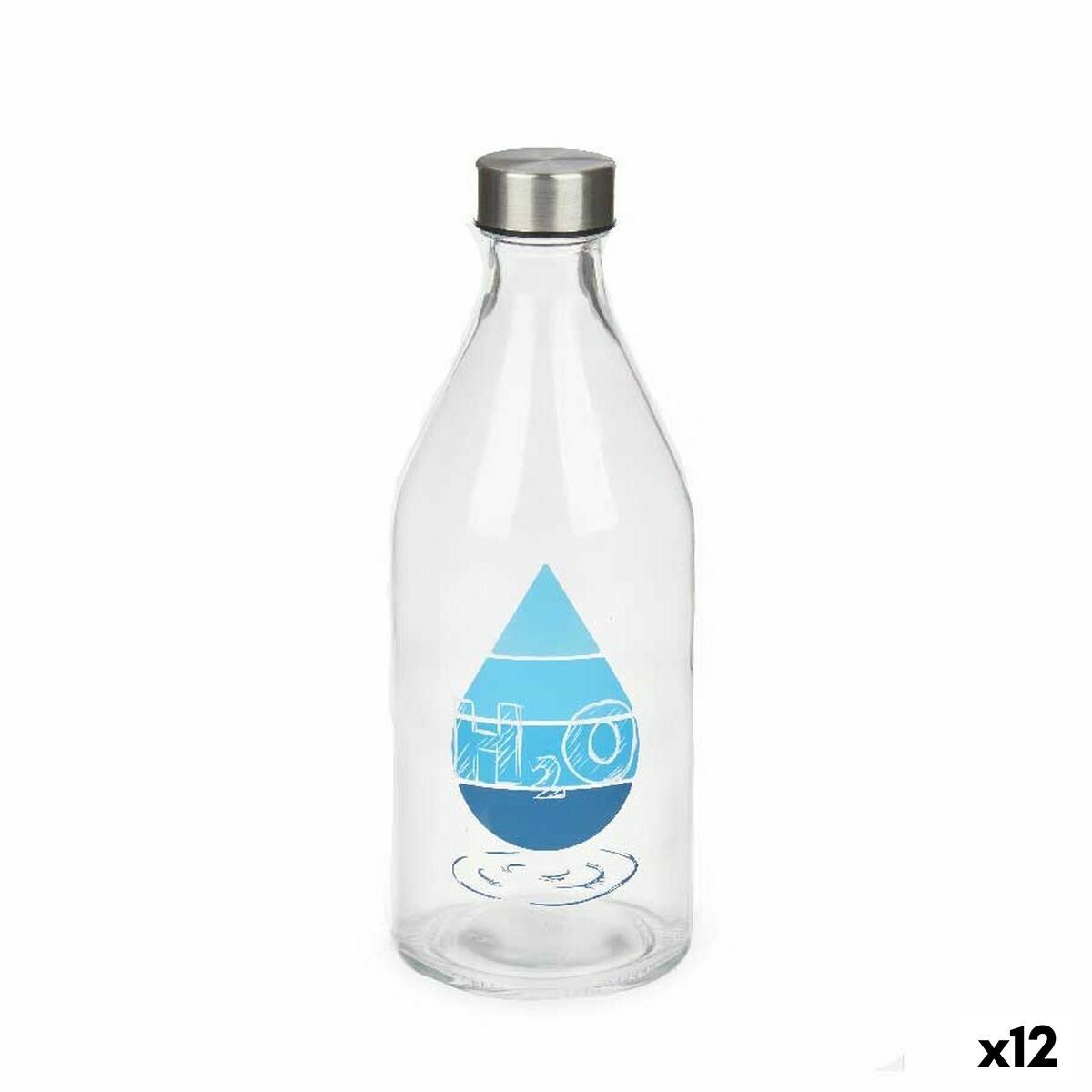 Botella Vivalto H2O Transparente Plata Vidrio Acero 1 L (12 Unidades)