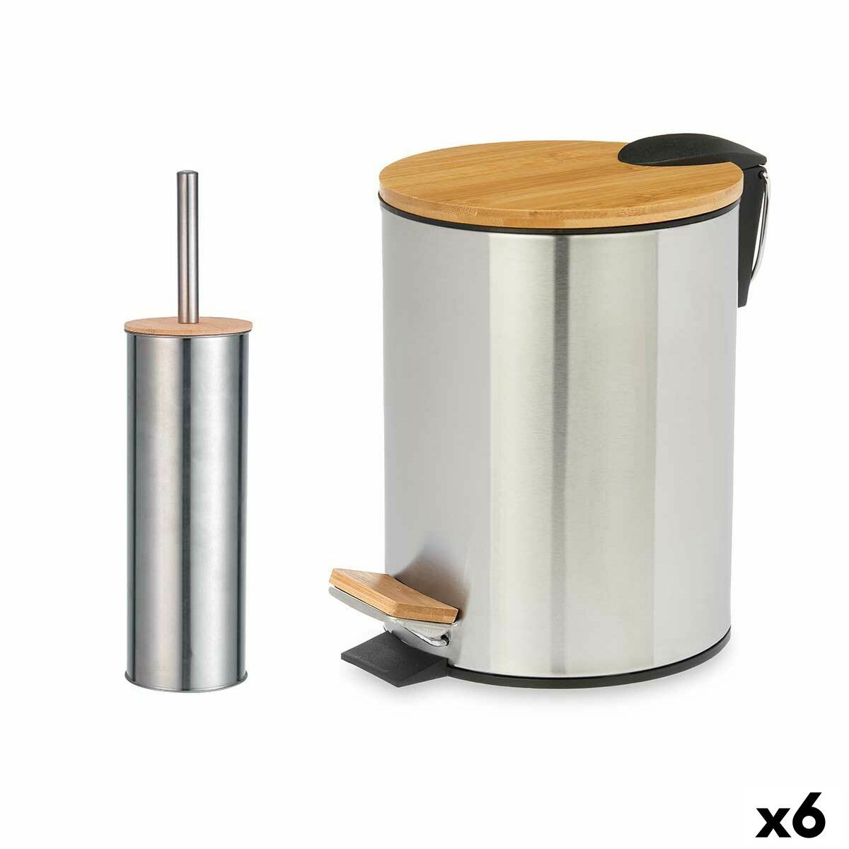 Set de Baño Berilo Plateado Bambú Acero Inoxidable Polipropileno 25 x 28 x 20 cm 28,5 x 28 x 18 cm 2 Piezas (6 Unidades)