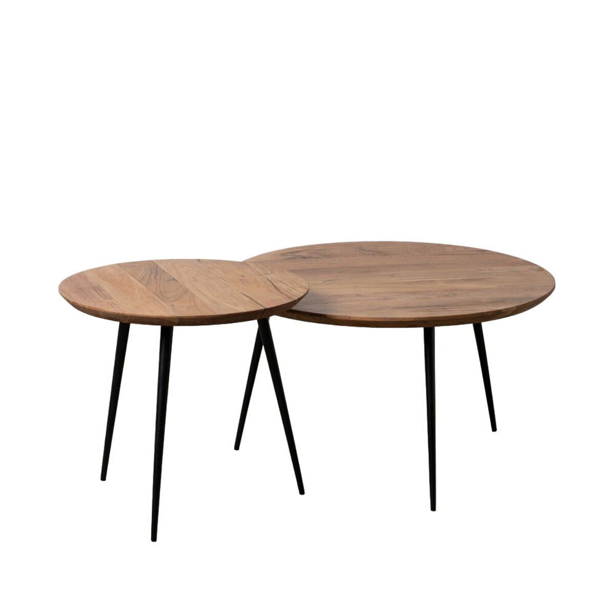 Juego de 2 mesas Negro Natural Metal Hierro Madera de acacia 70 x 70 x 40 cm (2 Unidades)