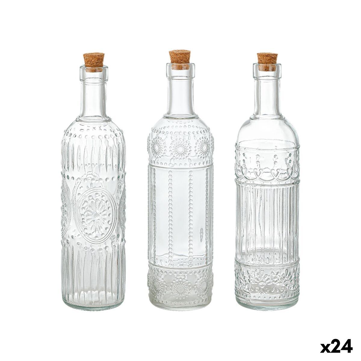 Botella de Cristal La Mediterránea Transparente Corcho Vidrio 500 ml (24 Unidades)
