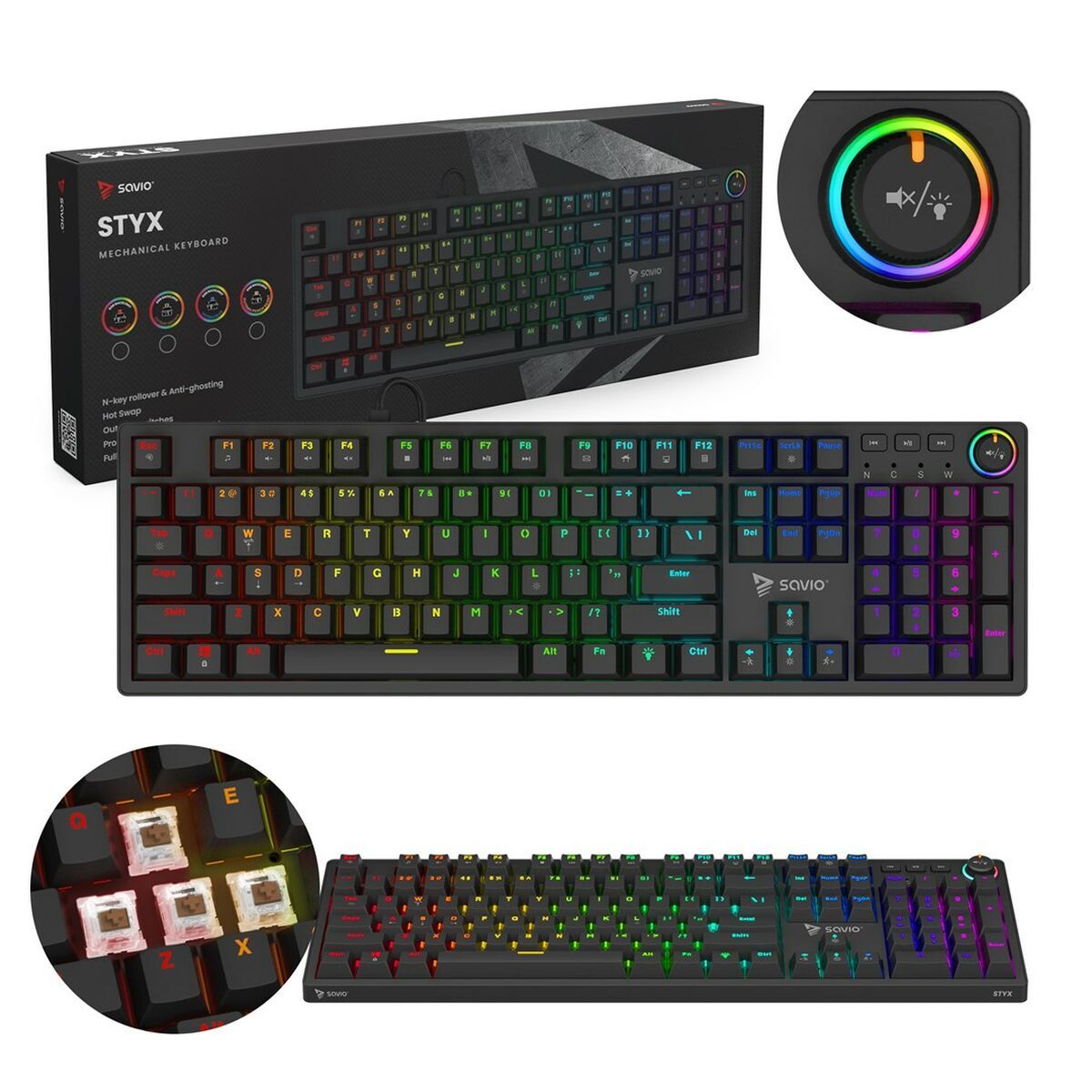Teclado Savio STYX BROWN Negro Multicolor Qwerty US QZERTY