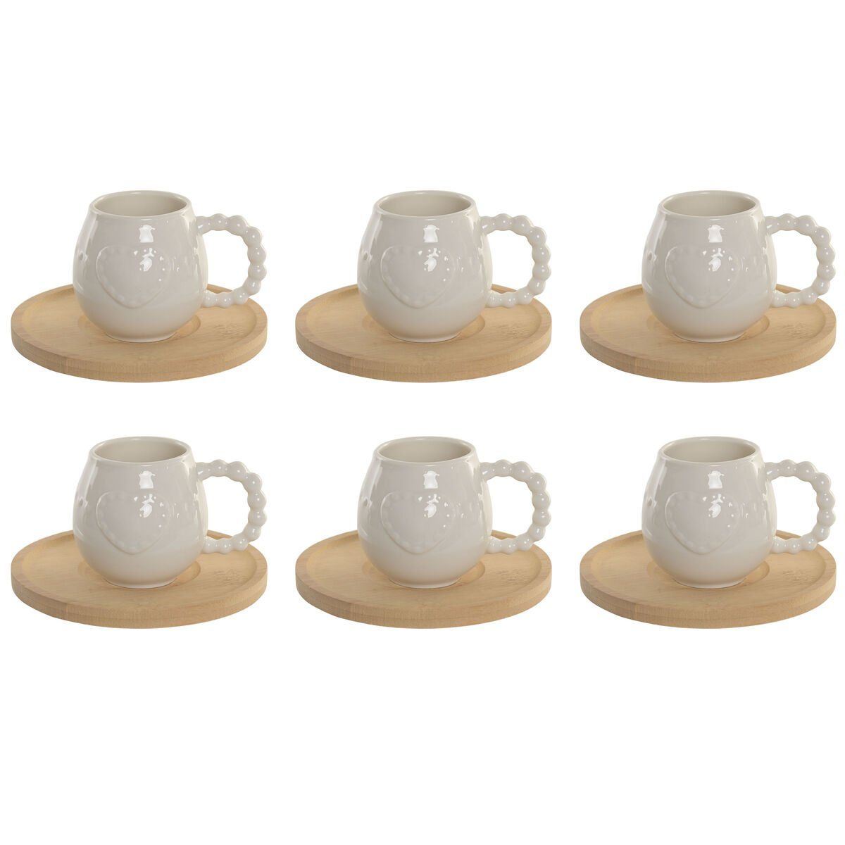 Juego de 6 Tazas con Plato Home ESPRIT Blanco Bambú Porcelana 150 ml