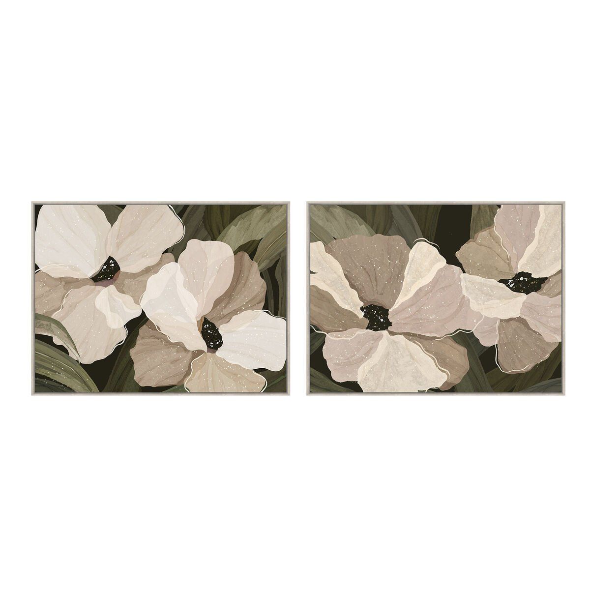 Lienzo Home ESPRIT Blanco Verde Flores Shabby Chic Con relieve 120 x 4 x 90 cm (2 Unidades)
