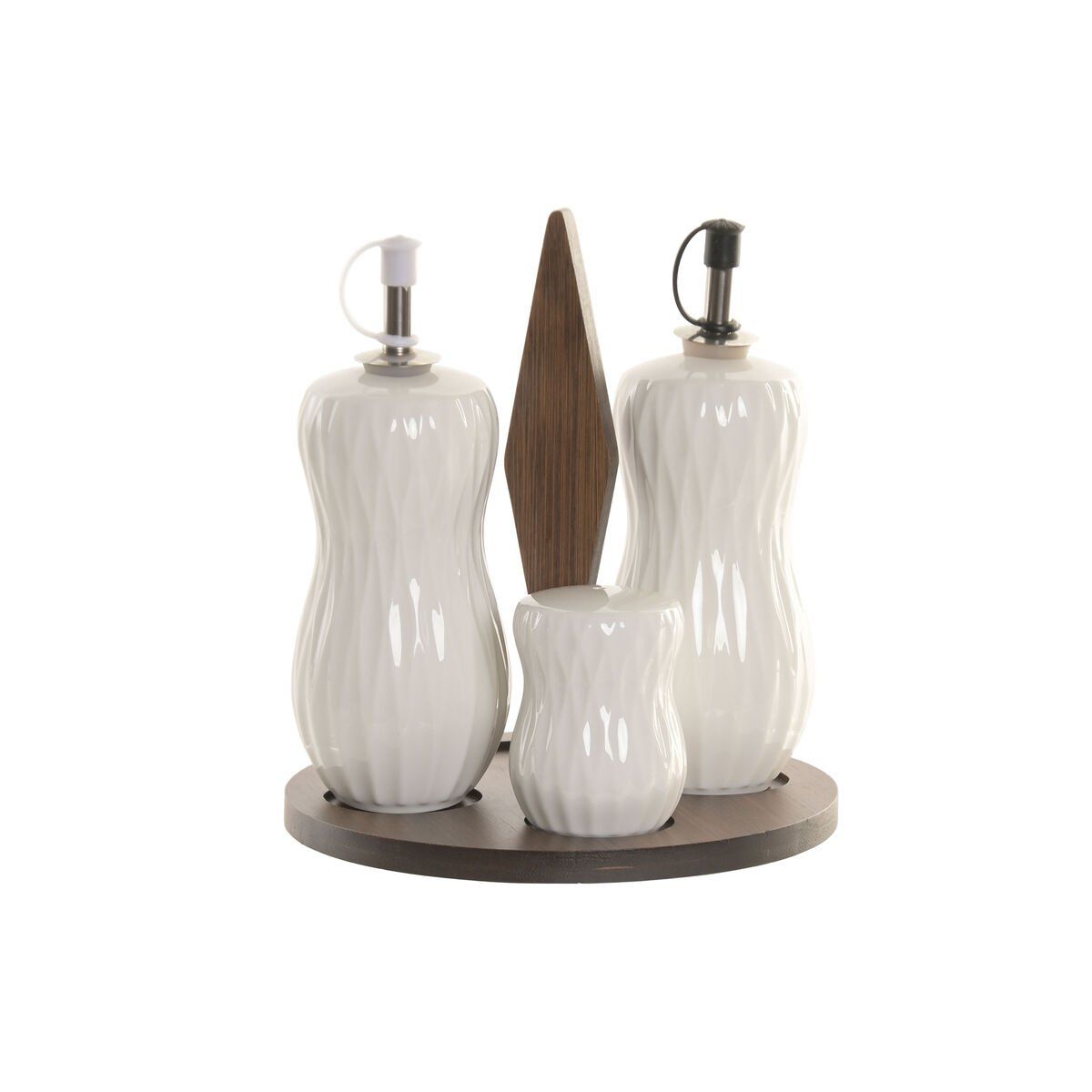 Set de Aceitera y Vinagrera Home ESPRIT Blanco Marrón oscuro Bambú Porcelana 17 x 17 x 19 cm