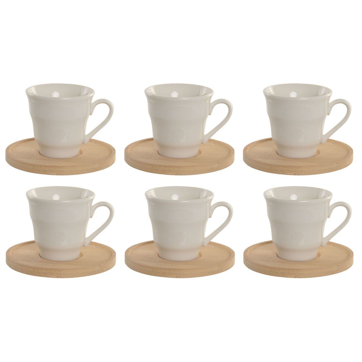 Juego de 6 Tazas con Plato Home ESPRIT Blanco Bambú Porcelana 90 ml