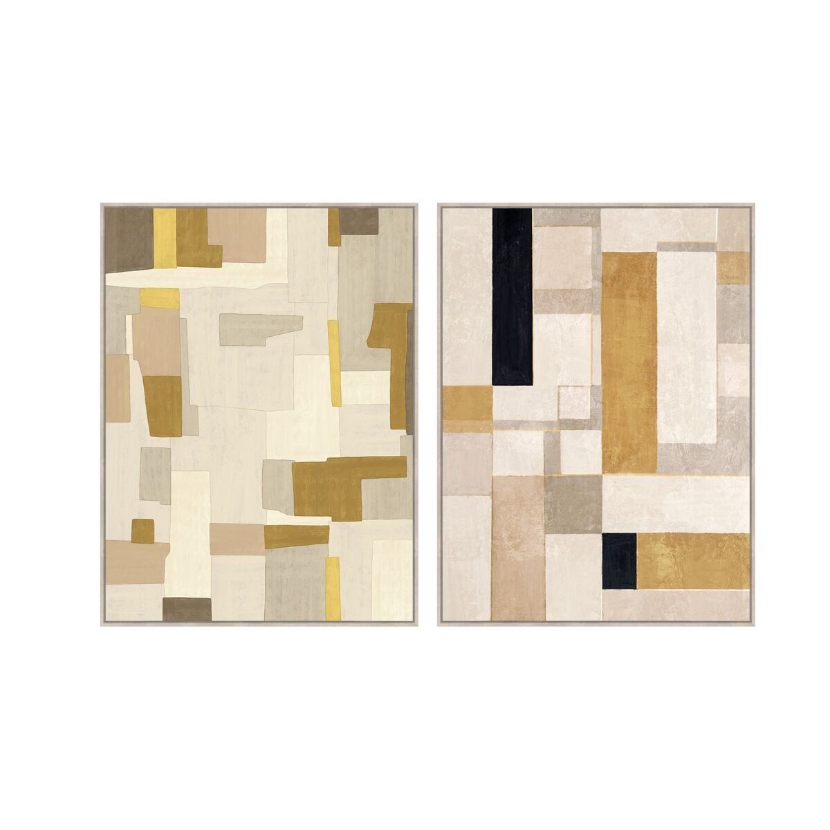 Lienzo Home ESPRIT Amarillo Beige Con relieve Urbano 90 x 4 x 120 cm (2 Unidades)
