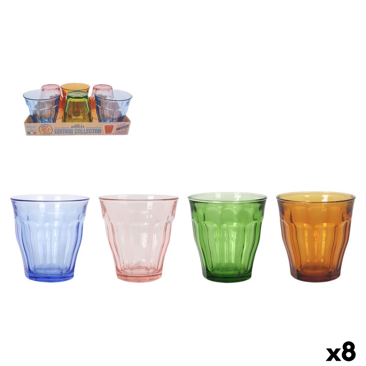 Set de Vasos Duralex Picardie Multicolor Vidrio 250 ml 6 Piezas (8 Unidades)