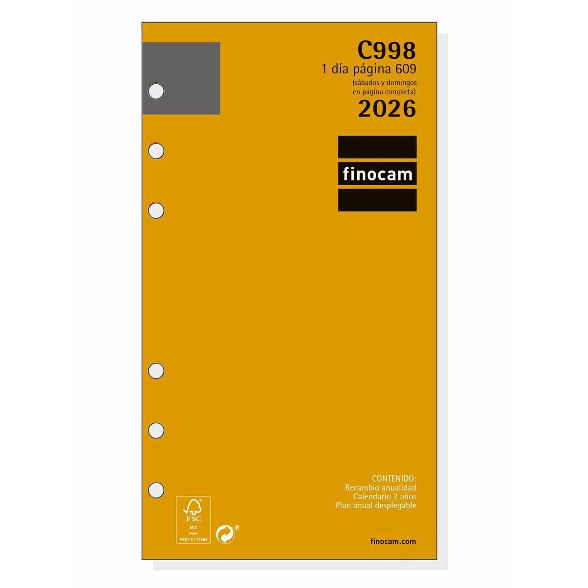Recambio para Agenda Finocam C998 2026 9,4 x 17,1 cm