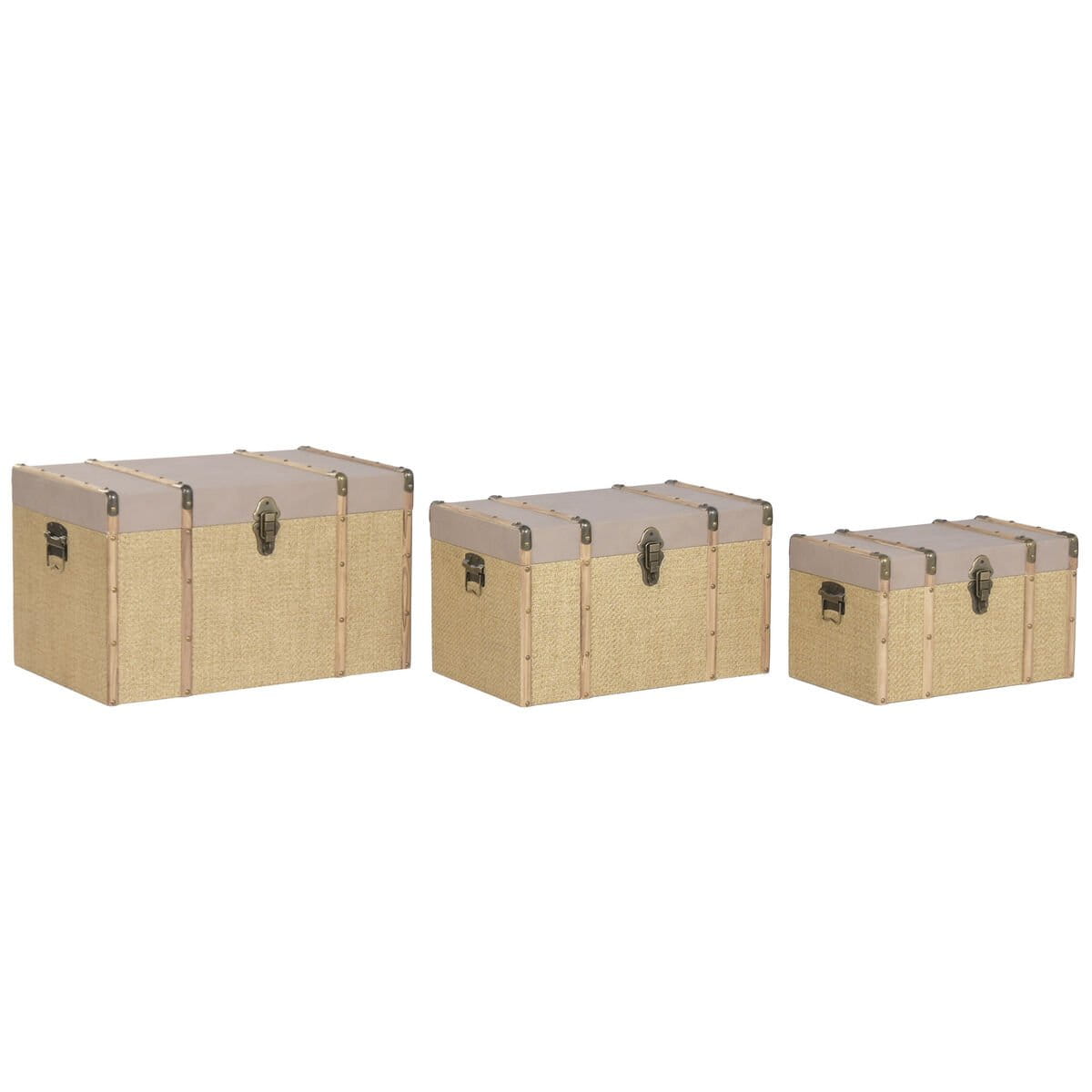 Juego de Baúles Home ESPRIT Marrón Natural Poliuretano Fibra Alpino 56 X 35 X 33 CM (3 Unidades)