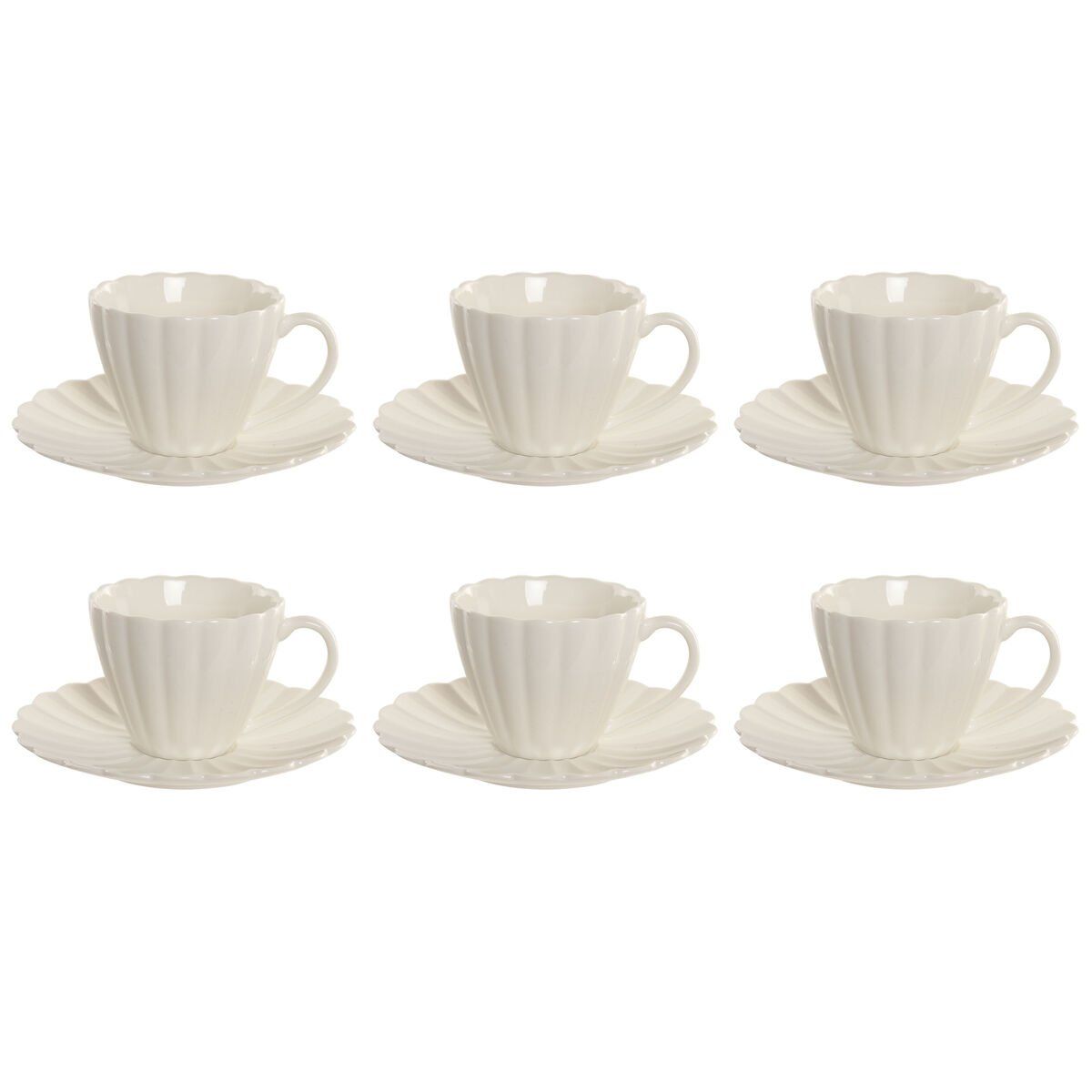 Juego de 6 Tazas con Plato Home ESPRIT Blanco Porcelana 150 ml