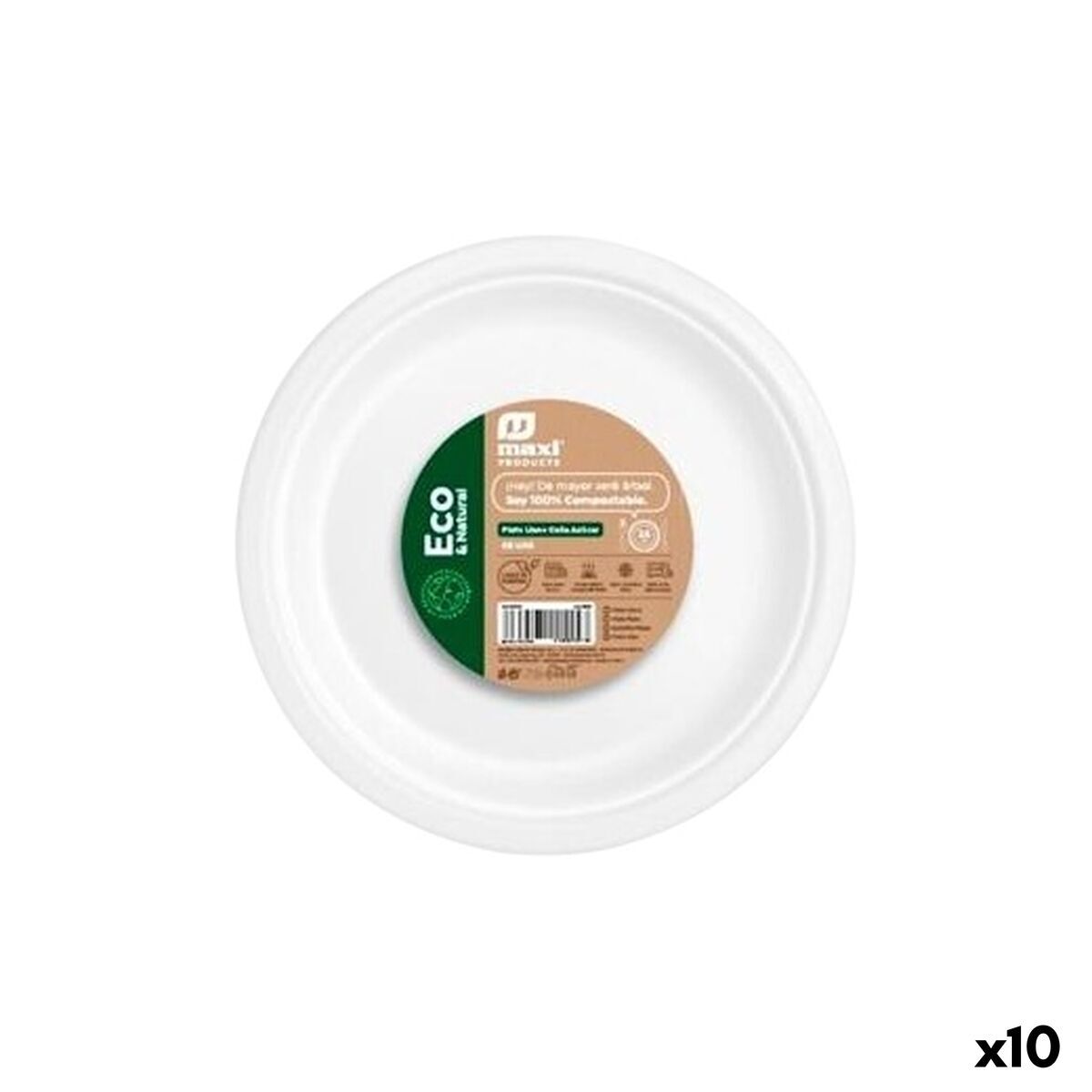 Set de platos reutilizables Maxi Products Blanco Caña de Azúcar Ø 26 cm 50 Piezas (10 Unidades)