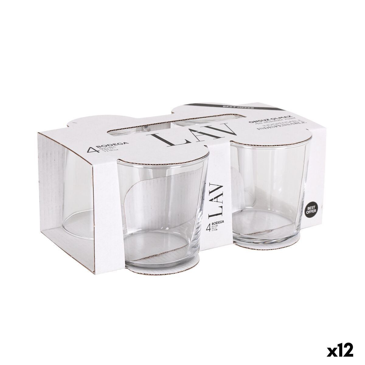 Set de Vasos LAV BEST Transparente Vidrio 340 ml 4 Piezas (12 Unidades)