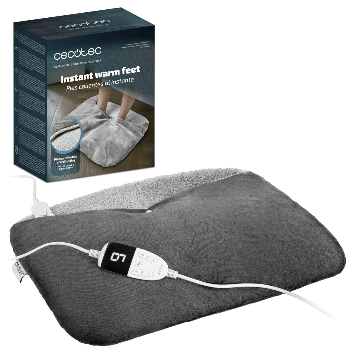 Cecotec Calientapiés HeatConfort FootWarmer Deluxe 55x45cm, 55W, 6 temp., gris, poliéster