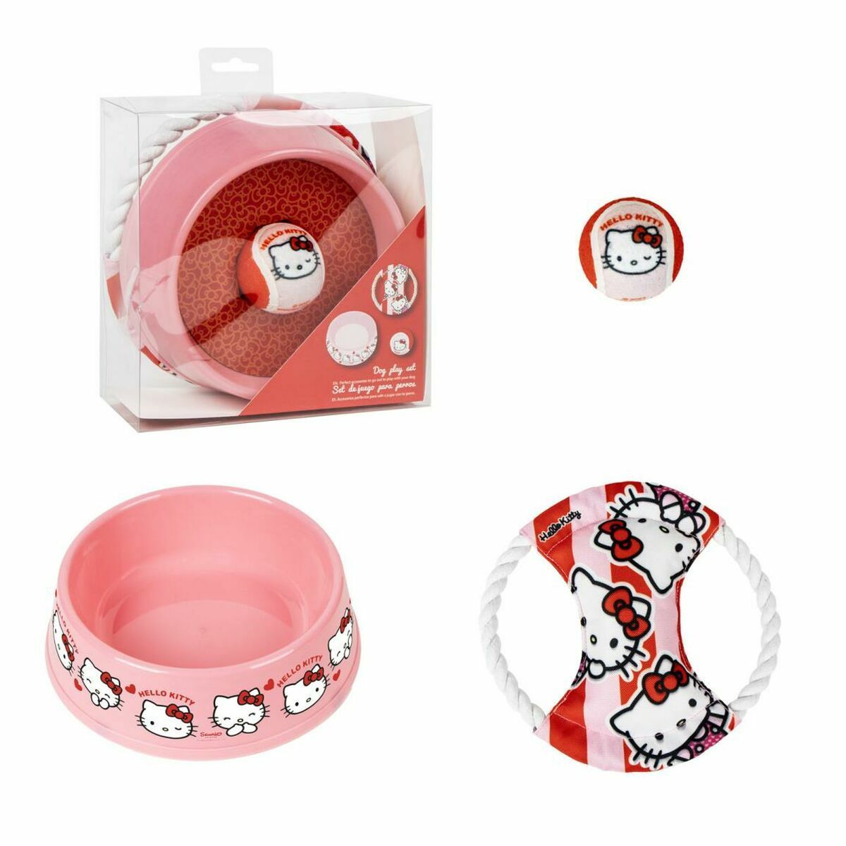 Set de Regalo de Bienvenida para Perros Hello Kitty Rosa 21,0 x 21,0 x 8,8 cm 3 Piezas