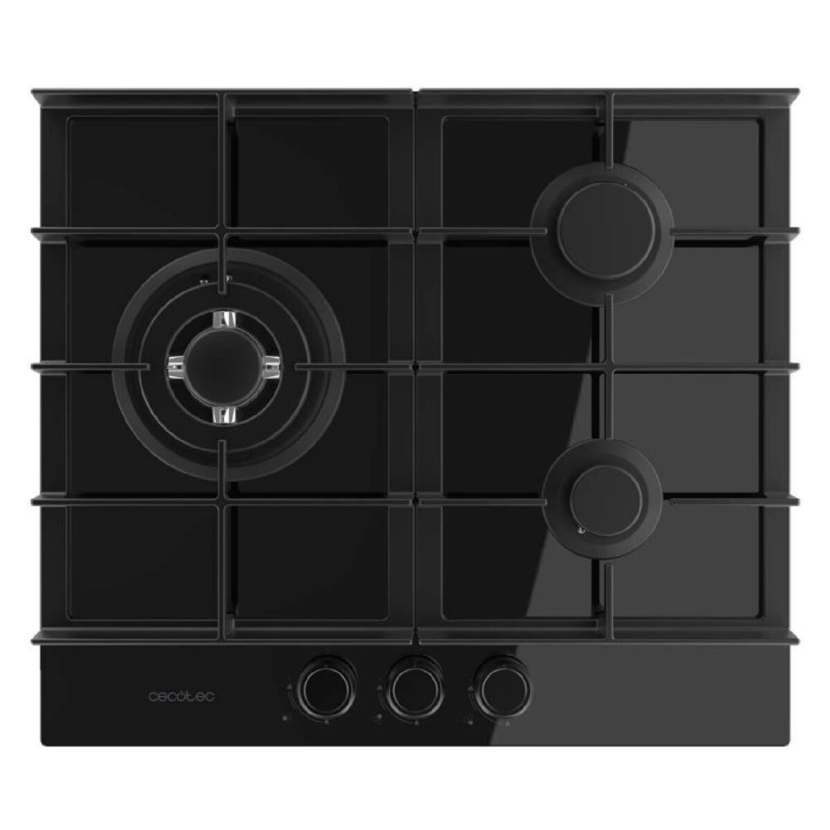 Cecotec Placa de gas Bolero Squad G 3400F, 3 fuegos, 6200W, vidrio negro, hierro fundido