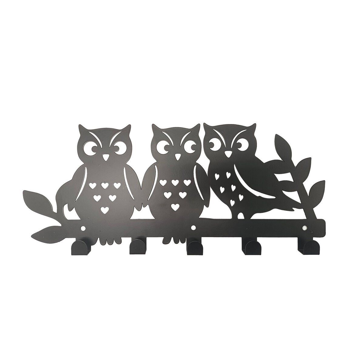 Perchero de Pared Versa Negro Metal Hierro Familia Búhos 2 X 17 X 39 CM