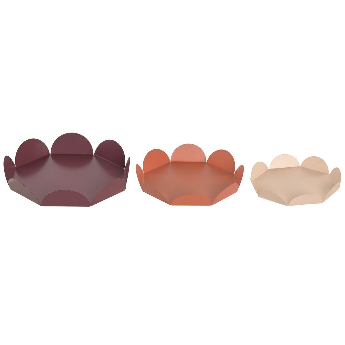 Centro de Mesa Home ESPRIT Naranja Rosa Granate Metal 31 x 31 x 6 cm (3 Piezas)