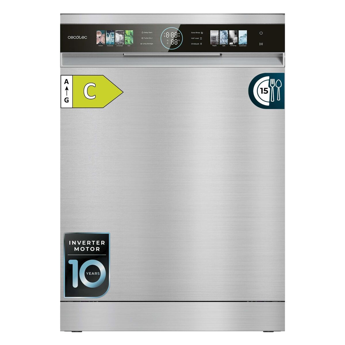 Cecotec Lavavajillas Bolero Aguazero 6620 Inox 15 servicios Clase C 8 programas pantalla XXL