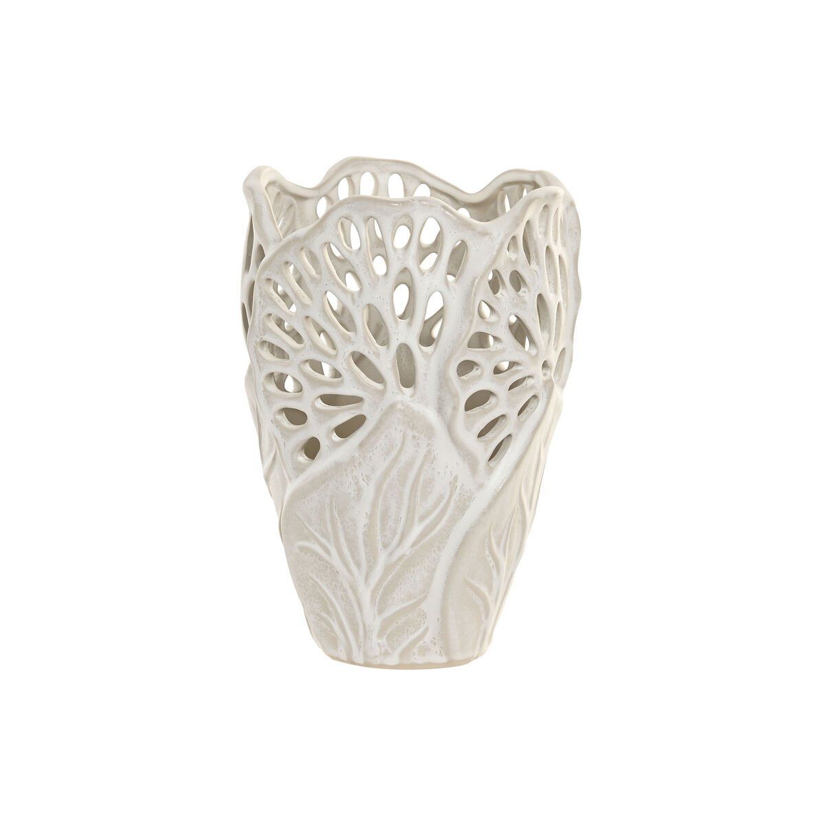 Jarrón Home ESPRIT Blanco Cerámica Hoja de planta 18 x 18 x 25 cm