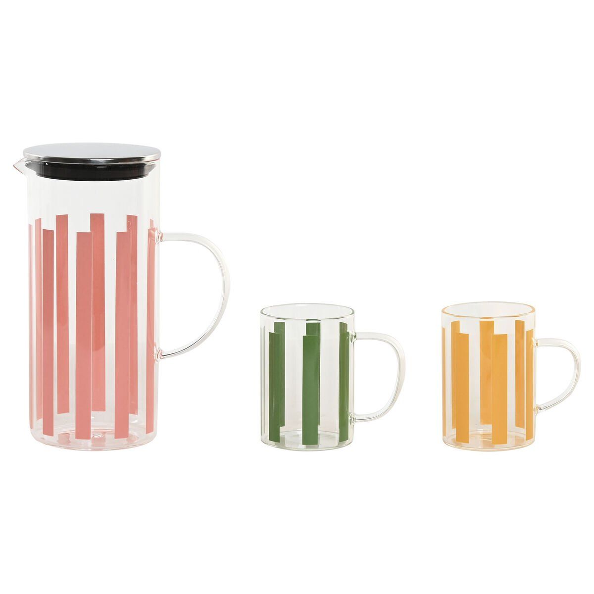 Set de jarra con vasos Home ESPRIT Amarillo Verde Coral Acero Inoxidable Cristal Rayas Moderno
